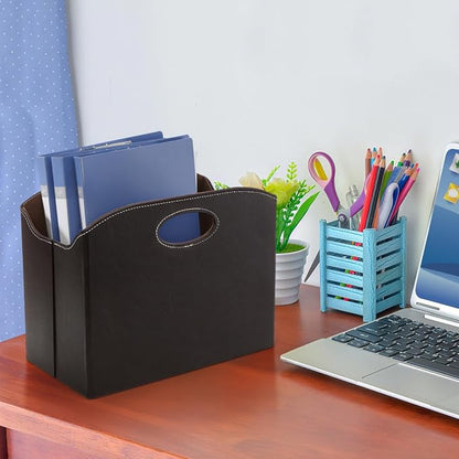 WRINGKIT Leather Magazine File Holder, Foldable Magazine Basket - Image 9