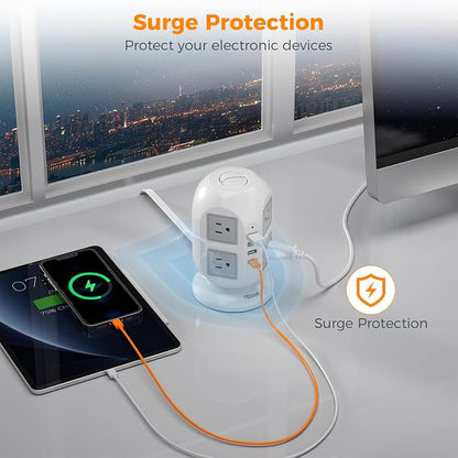 TESSAN Tower Surge Protector Power Strip 10 ft, Long Flat Extension Cord - Image 6