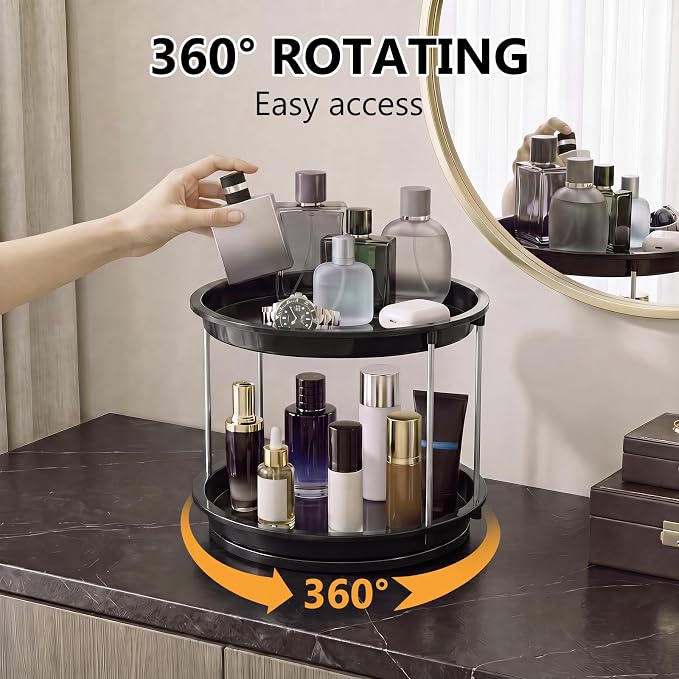 360 Rotating Makeup Organizer for Vanity, 2 Tier Cologne Organizer for Men - Image 2