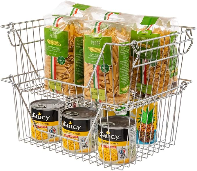 Stackable Wire Metal Baskets Fruit Vegetable Organization Pantry Cabinet Metal - Image 3