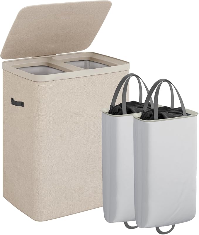 CASAMAYA Laundry Basket with Lid, Laundry Hamper 2 Section, 170L collapsible by Unknown