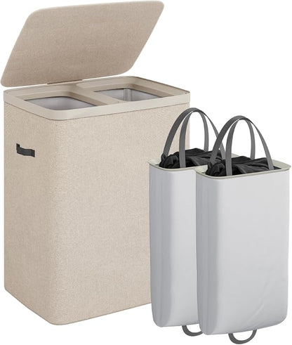 CASAMAYA Laundry Basket with Lid, Laundry Hamper 2 Section, 170L collapsible by Unknown