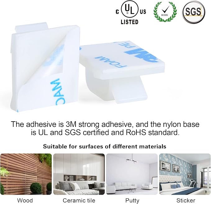 XHF 3/4” Adhesive Cable Wire Clips White 60pcs, Cable Staples Outdoor Cable - Image 3