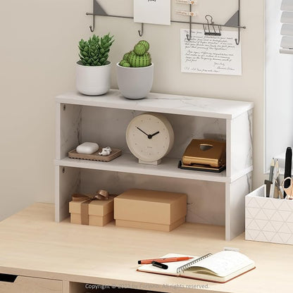 Furinno Helena Kitchen Counter Stackable Organizer Shelf, Marble White - Image 3