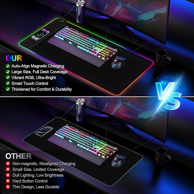 Magnetic Wireless Charging RGB Mouse Pad, 31.5'' x 15.8'' Large LED Gaming Desk - Image 8