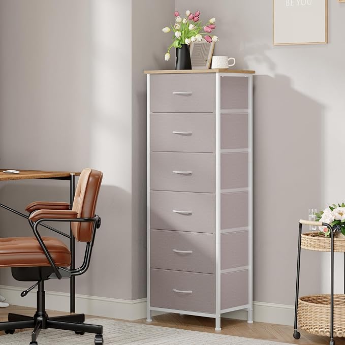 Somdot Tall Dresser for Bedroom, 6 Drawer Storage Cabinet, Ash Grey | Storage - Image 4