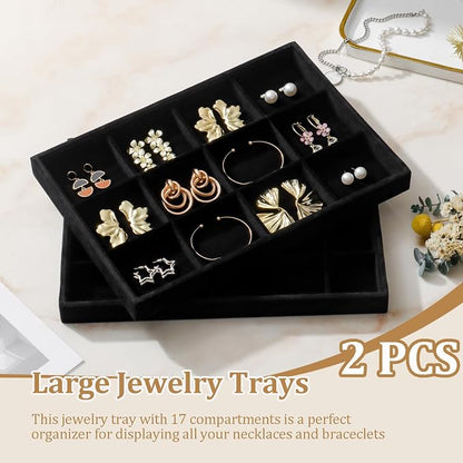 Large Velvet Jewelry Tray 2 Pack Stackable Jewelry Display Drawer Inserts Trays - Image 2
