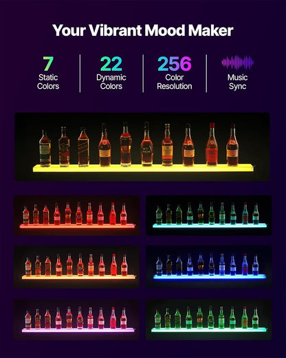 VEVOR LED Lighted Liquor Bottle Display, 1 Tier 60 Inches Whiskey Rack - Image 3