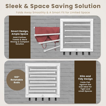 Bamboo Wall Mount Drying Rack for Laundry – Collapsible Foldable Clothes Dryer - Image 3