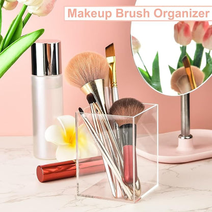 Mototo 2 Pieces Clear Acrylic Pen Holder & Pencil Cup Clear Makeup Bush Holder - Image 5