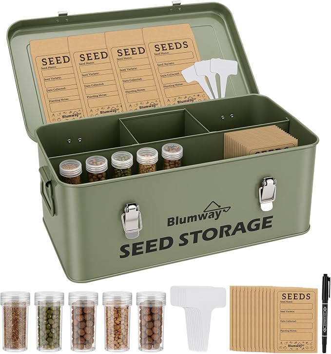 BlumWay Seed Storage Organizer, Metal Seed Saving Box by BlumWay