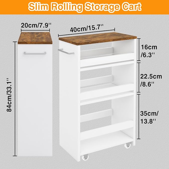 IBUYKE Slim Storage Cart 7.9" W, Rolling Kitchen Storage cart on Wheels - Image 4
