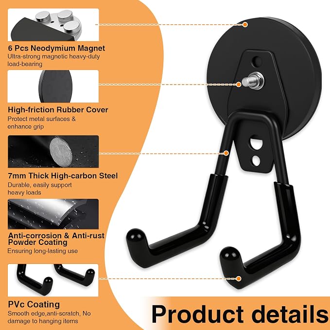4 Pack Strong Magnet Hooks Heavy Duty, Rubber Coated No Damage Hook - Image 6