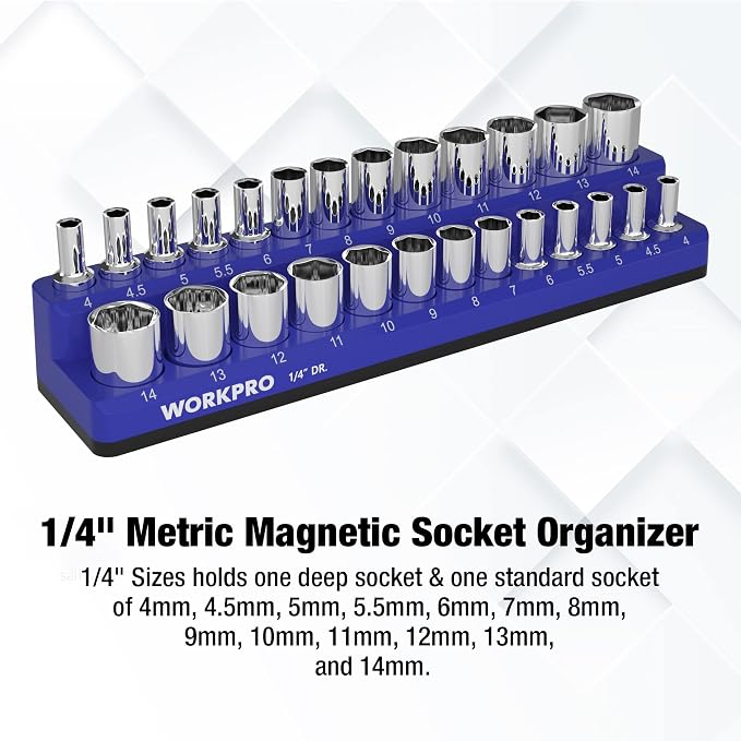 WORKPRO Magnetic Socket Organizer, 1/4-Inch Metric Socket Holder, Tool Trays - Image 2