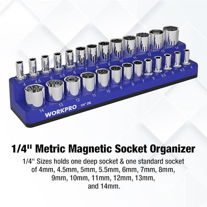 WORKPRO Magnetic Socket Organizer, 1/4-Inch Metric Socket Holder, Tool Trays - Image 2
