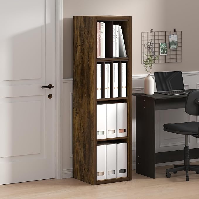 Furinno Cubicle Book Shelf, Vertical 4-Cube Bookshelf, Extra Thick Horizontally - Image 2