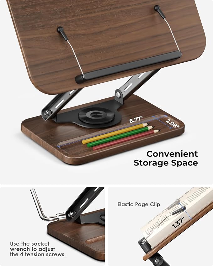 Viozon Book Stand for Reading, Book Holder 360° Rotating Base - Image 5