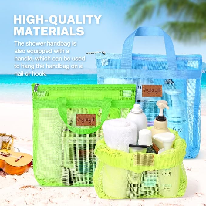 3 Pcs Portable Mesh Shower Caddy Tote, Quick Dry Tote Bag Mesh Beach Bags - Image 6
