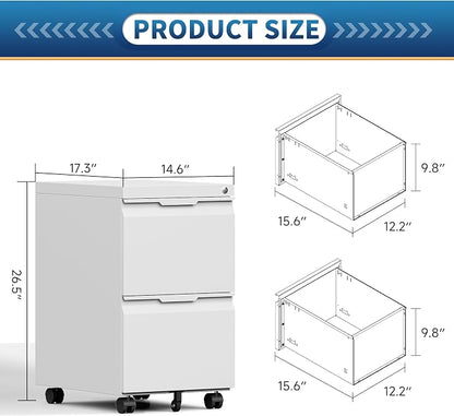 File Cabinet 2 Drawers on Wheels Under Desk, Locking Filing Cabinets - Image 3