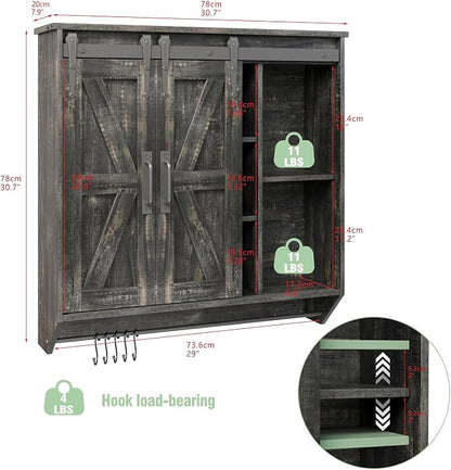 Trironsun Farmhouse Medicine Cabinet 2 Sliding Barn Doors 3 Tier Rustic Wood - Image 3
