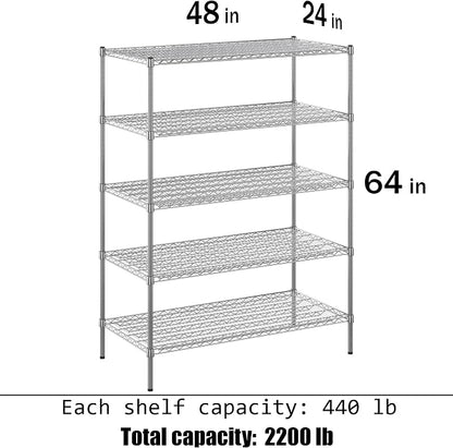 24" Deep x 48" Wide x 64" Height Wire Shelving Kit | 5-Tier | NSF Commercial - Image 3