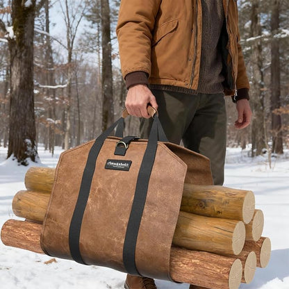 AMAGABELI GARDEN & HOME Firewood Carrier Waxed Canvas Firewood Bag Heavy Duty - Image 7