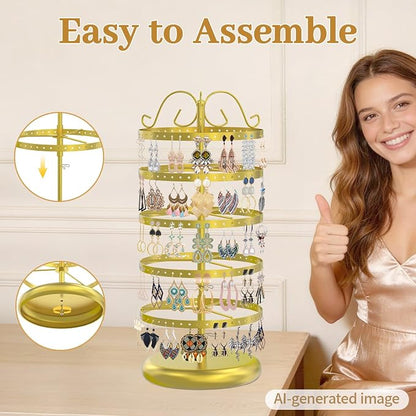 MODOWEY Rotating Earring Holder Organizer Display, 5 Tiers Metal Tree, - Image 7