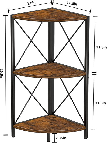 Snughome Corner Shelf with Metal Frame, 3 Tier Rustic Corner Storage Organizer - Image 3