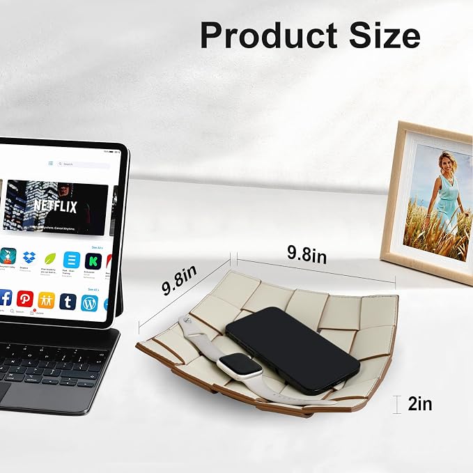 Valet Tray PU Leather Key Bowl for Men Women Entryway Table Nightstand Catchall - Image 7
