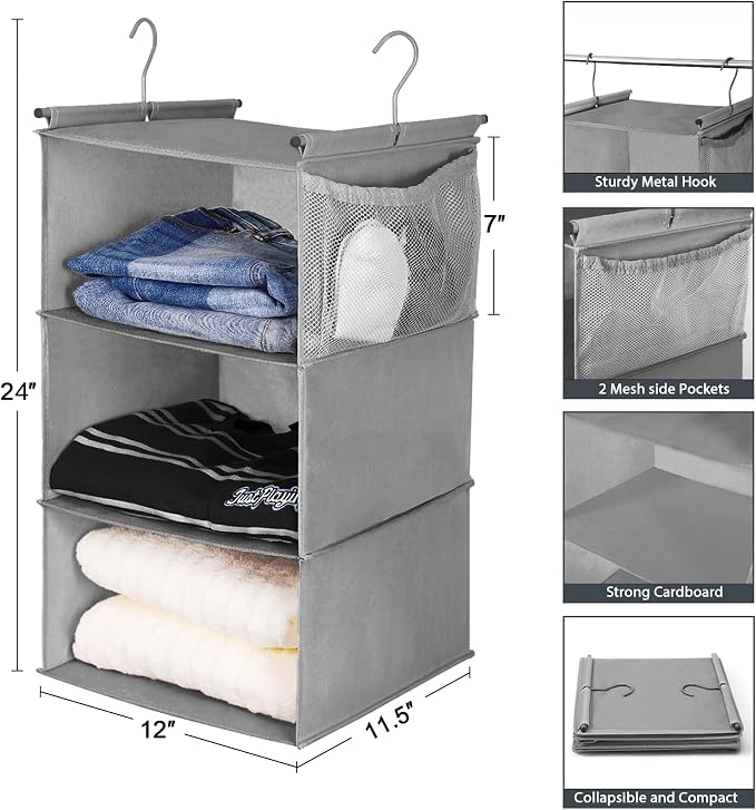 MAX Houser 3 Tier Shelf Hanging Closet Organizer, Space Saver, Closet Hanging - Image 3