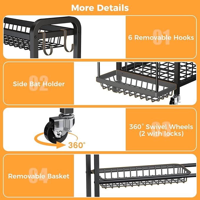 VOPEAK Oversized Sports Equipment Organizer, 4 Layers Rolling Ball Storage Rack - Image 4