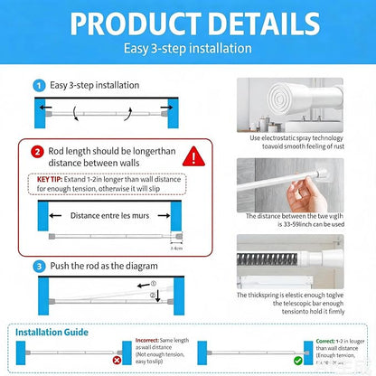 1 Pack Spring Tension Rod, Adjustable 33-59 Inch No Drill, Fits Windows Kitchen - Image 7