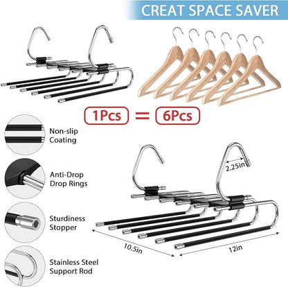 Upgrade 6 Layers Pants Hangers Space Saving, 2 Pack Stainless Steel - Image 5