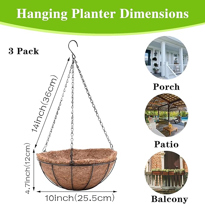 EIMQUVW Hanging Planters Basket Set of 3 Hanging Flower Pots 10 Inch Chain - Image 4