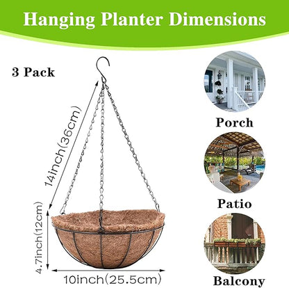 EIMQUVW Hanging Planters Basket Set of 3 Hanging Flower Pots 10 Inch Chain - Image 4