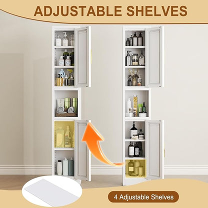 Tall Metal Narrow Bathroom Storage Cabinet 67" H, Tall White Pantry Cabinets - Image 5