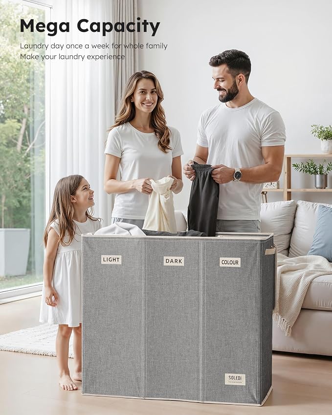 SOLEDI 200L 3-Section Laundry Hamper - Image 2