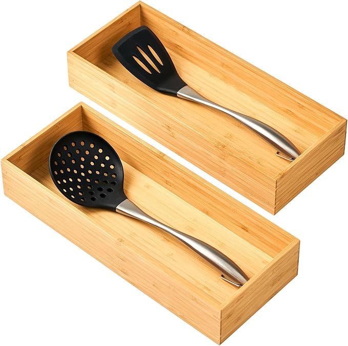 Umilife Bamboo Kitchen Utensils Organizer, Extra High Silverware Drawer Tray by Umilife