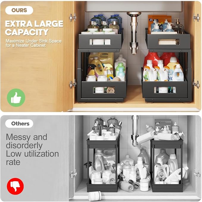 1 Pack 17IN Depth Under Sink Organizer, 2-Tier Pull Out Cabinet Organizer - Image 4