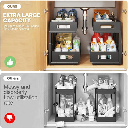 1 Pack 17IN Depth Under Sink Organizer, 2-Tier Pull Out Cabinet Organizer - Image 4