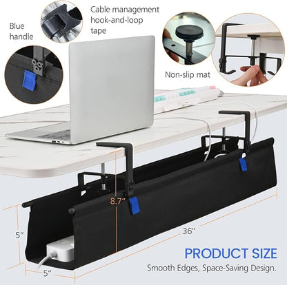 36" Under Desk Cable Management Tray- Clamp/Screw Mount Desk Cable Organizer - Image 7