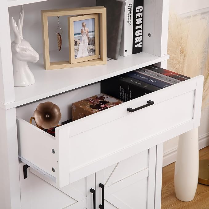 GarveeHome Bookshelf with Doors, 6-Tire Farmhouse Storage Cabinet Bookcase - Image 4