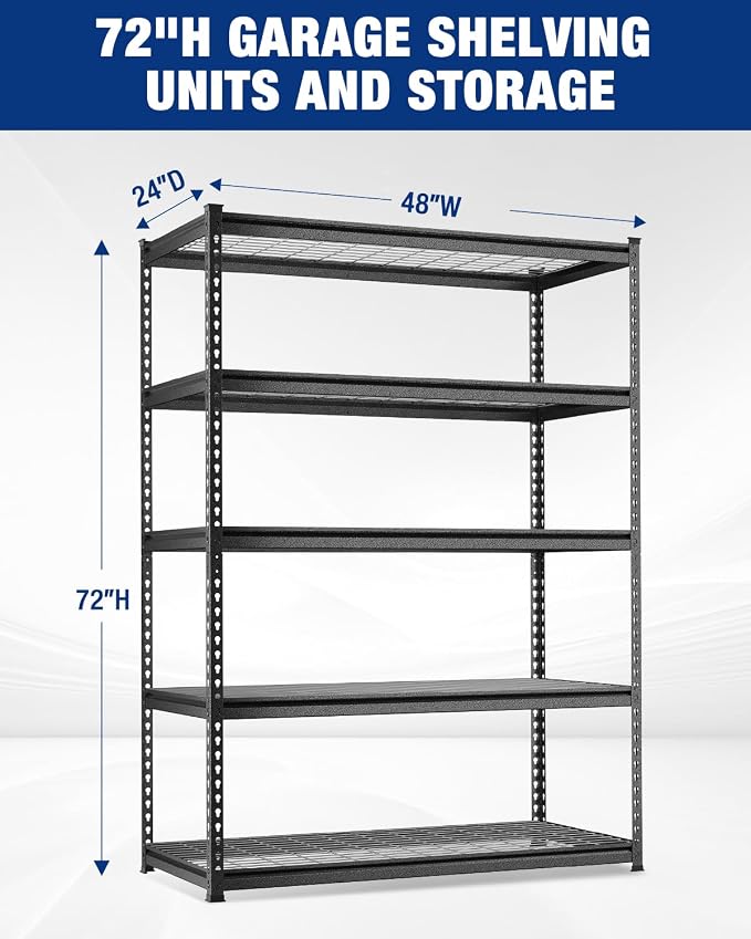 WORKPRO 5-Layer Heavy Duty Metal Storage Rack, 48”W x 24”D x 72”H, Adjustable - Image 3