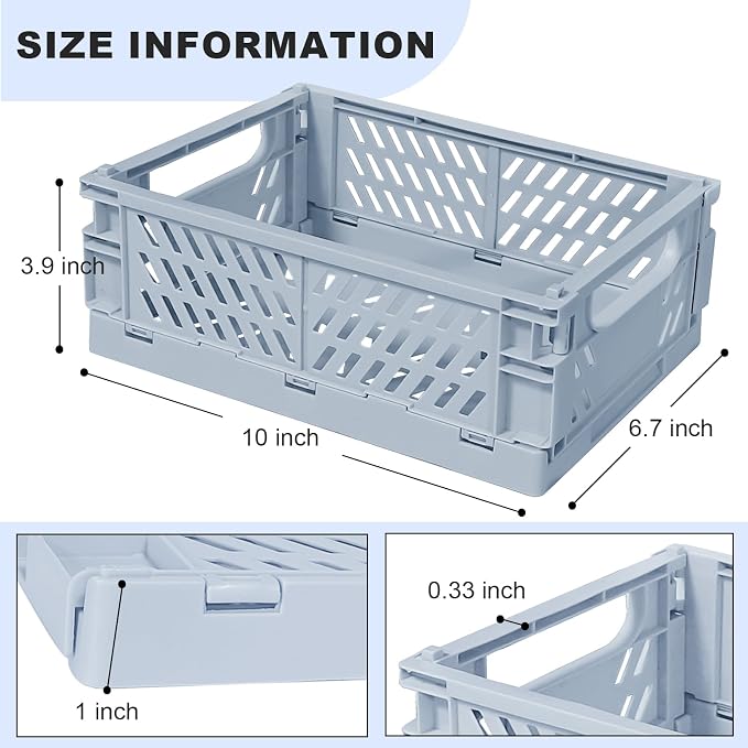 Small Pastel Plastic Storage Bins 2Pcs Foldable Pastel Crates Plastic Basket - Image 2