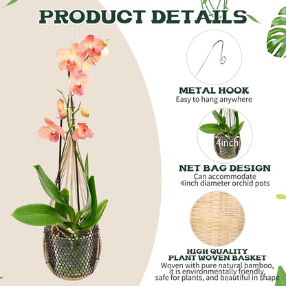 Weysat 10 Pack Hanging Orchid Planter Thai Bamboo Woven 4 Inch Bird Nest Style - Image 4