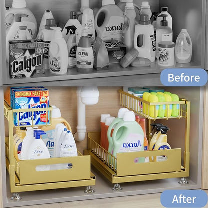 Under Sink Organizer Storage 2-Tier Premium Metal Pull-Out Racks, Height - Image 2