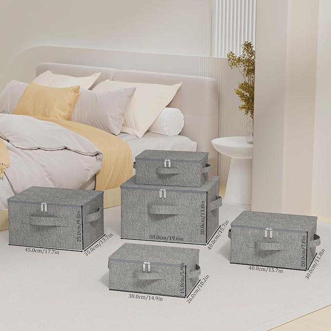 Underbed Storage Basket with Lid, Foldable Bed Sheet Boxes, Home Cube Bins - Image 4