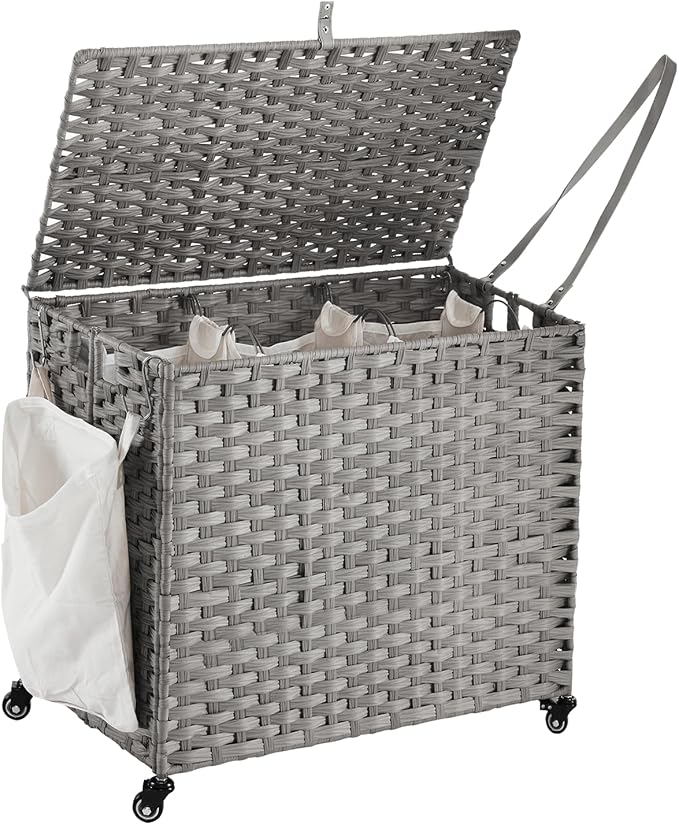 Laundry Hamper with Wheels, 34.3 Gallon Rolling Laundry Basket with Lid by Hiagnete