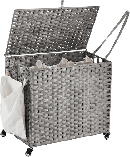 Laundry Hamper with Wheels, 34.3 Gallon Rolling Laundry Basket with Lid by Hiagnete