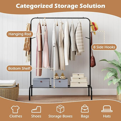 Giantex Clothes Rack for Hanging, 8 Hooks & Storage Shelf, Heavy-duty Metal - Image 2
